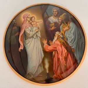 Dome Glass Religious Wall Art Print Adoration Of The Magi Nativity Monastery VTG